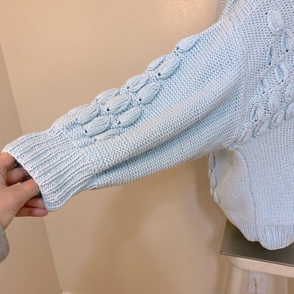 Vintage Light Blue Bubble Knit 3/4 Sleeve Knit Grandma Sweater S - Picture 8 of 10